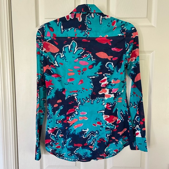 Lilly Pulitzer Vibrant Teal and Coral Blouse - Picture 5 of 5
